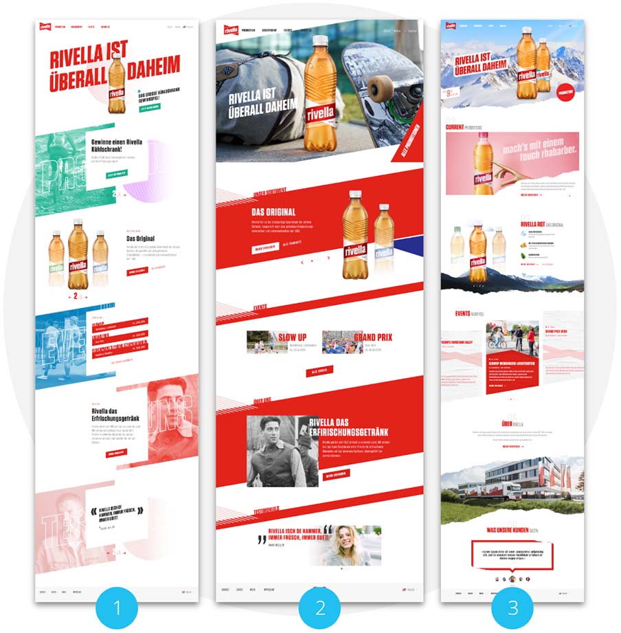 Visuelle Varianten von BlueGlass für den Relaunch der Rivella-Webseite