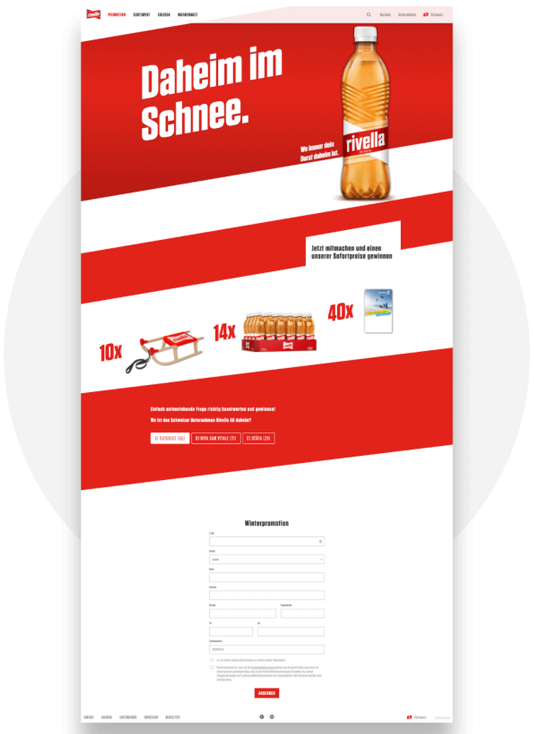 Rivella Gewinnspiel nach Relaunch der Corporate Webseite
